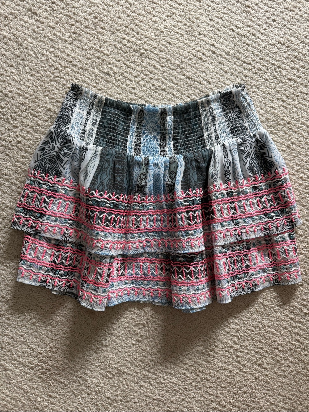 Womens Ramy Brook "Odessa" Gray, Blue, Pink Tiered Mini Skirt Size S small